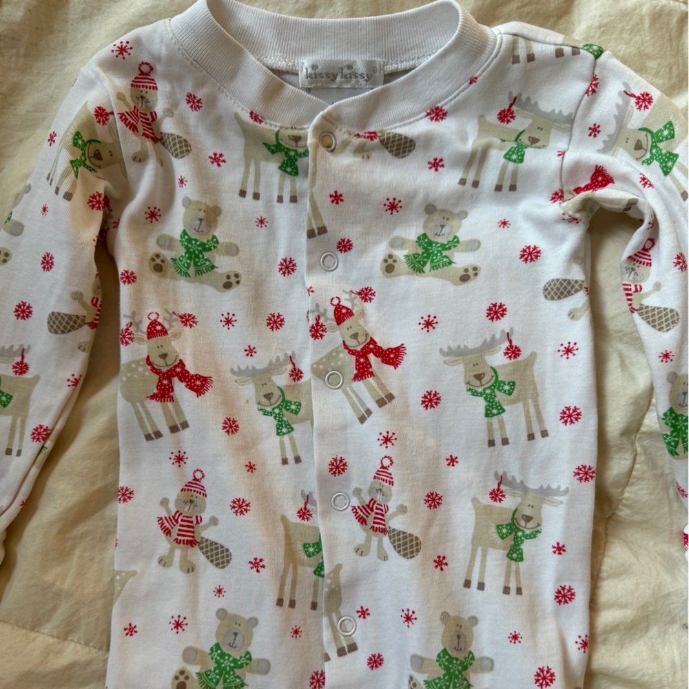 Kissy Kissy White One Piece with Red and Green Holiday Print